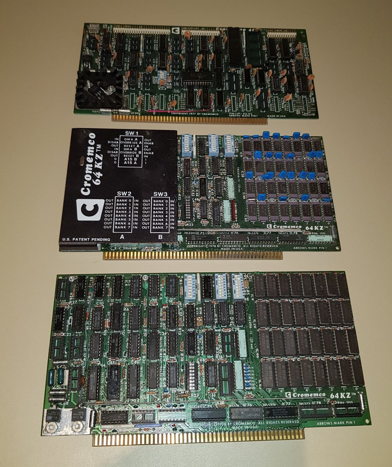 Set of three non-working Cromemco Boards